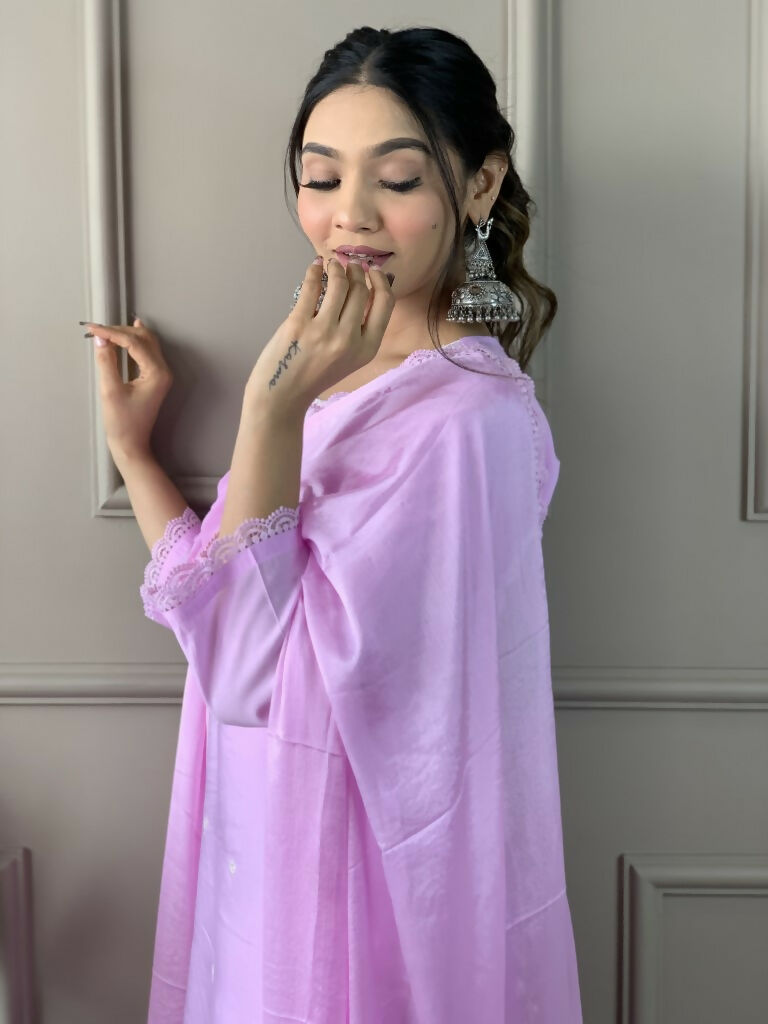 Lavender Viscose Chanderi Stitched Suit With Dupatta - Tanisha