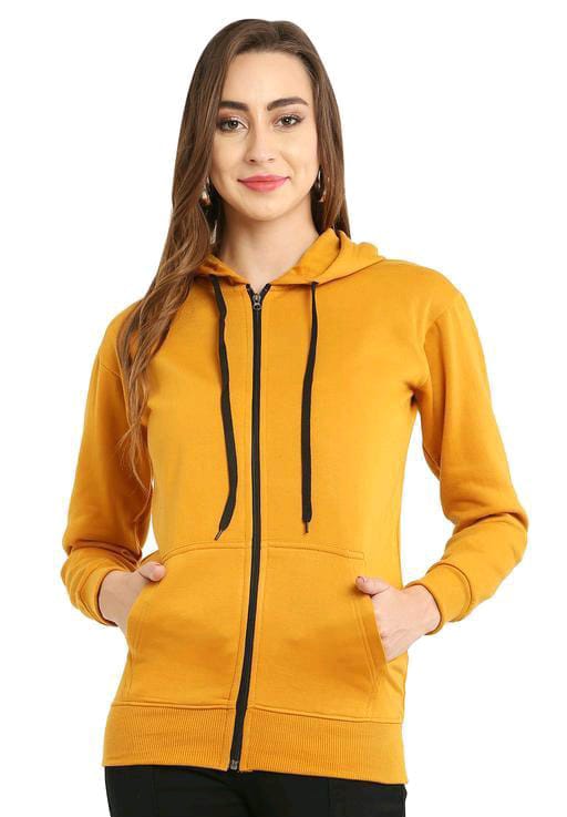 PAVONINE Mustard Color Casual Winter Wear Hoodie Sweatshirt For Girls