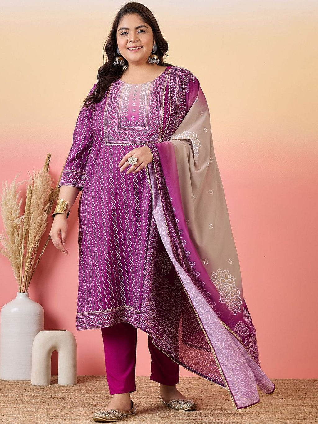 Sztori Women Bandhani Printed Regular Kurta with Trousers & With Dupatta