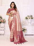 Vedant Vastram Soft Litchi Silk Kanjeevaram Silk Saree - Beige