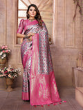 Vedant Vastram Soft Litchi Silk Kanjeevaram Silk Saree - Pink