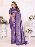 Vedant Vastram Soft Litchi Silk Kanjeevaram Silk Saree - Violet