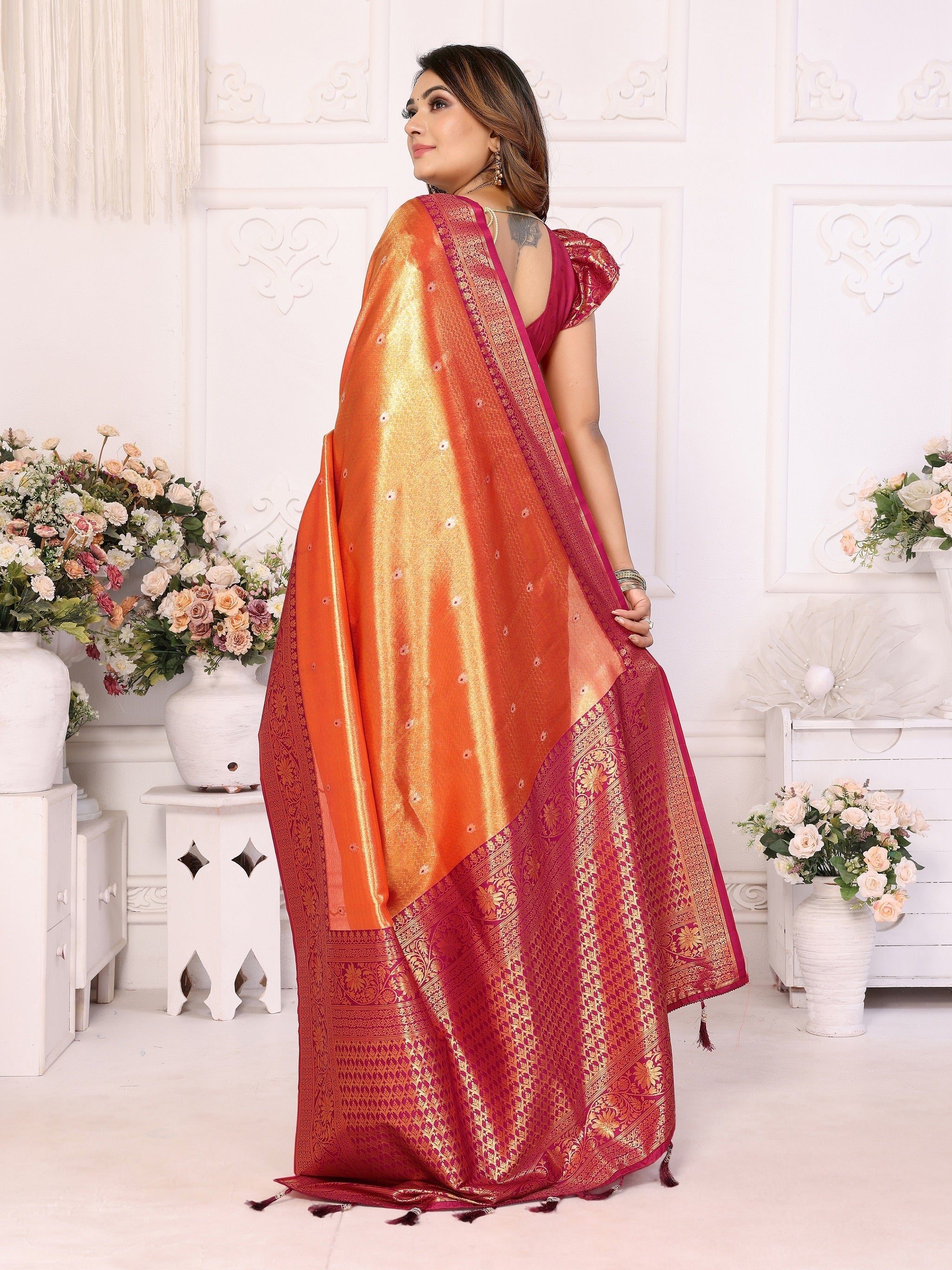 Vedant Vastram Tissue Silk Kanjeevaram Silk Saree - Mustard