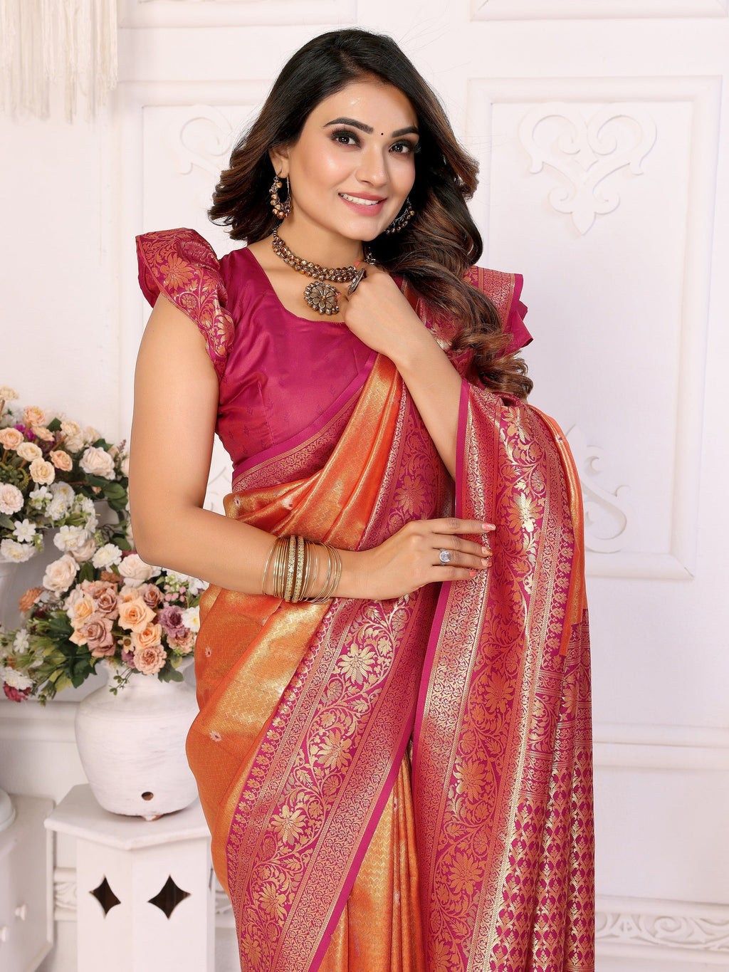 Vedant Vastram Tissue Silk Kanjeevaram Silk Saree - Mustard