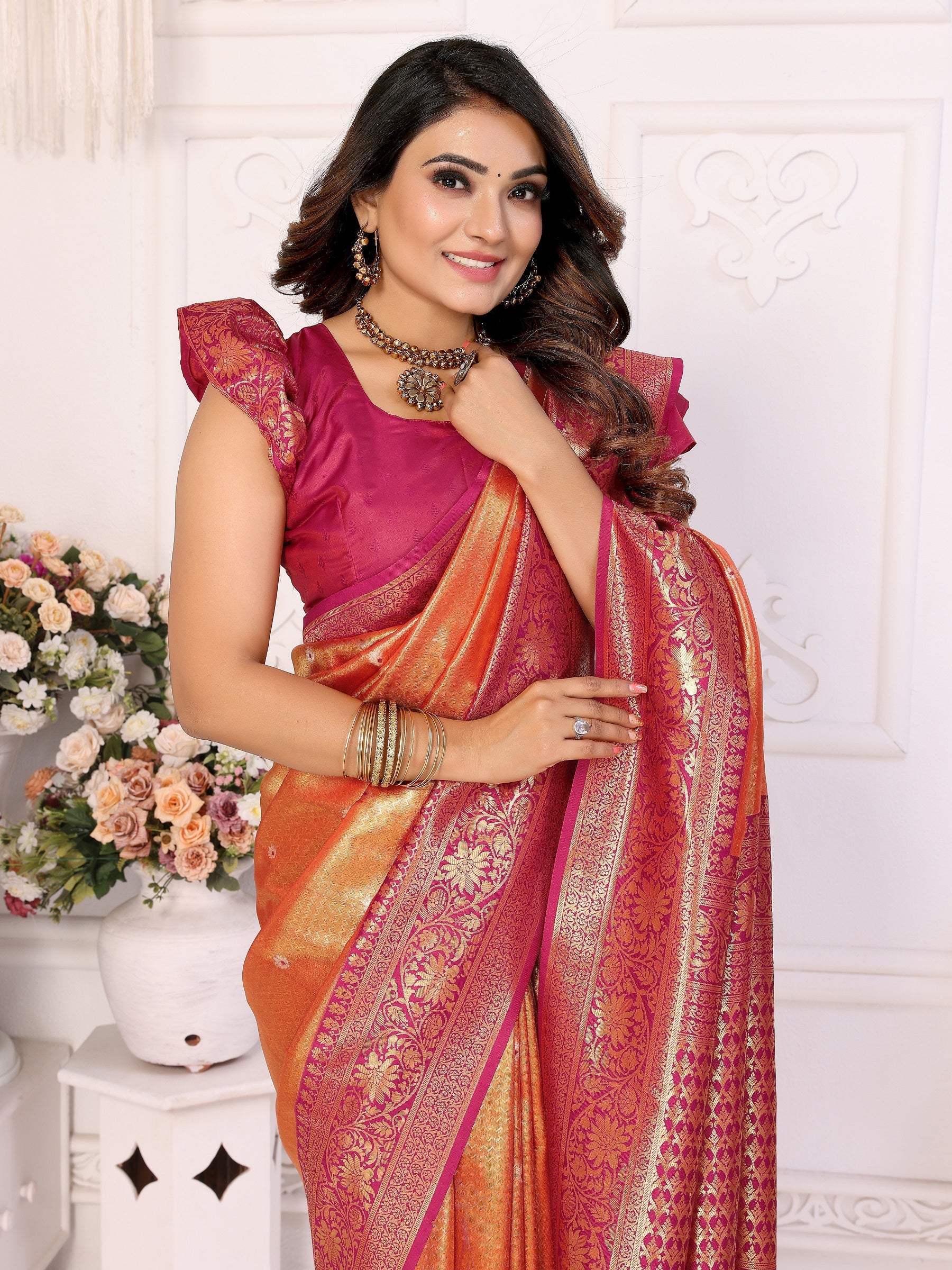 Vedant Vastram Tissue Silk Kanjeevaram Silk Saree - Mustard