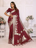 Vedant Vastram Soft Litchi Silk Banarasi Silk Saree - Maroon