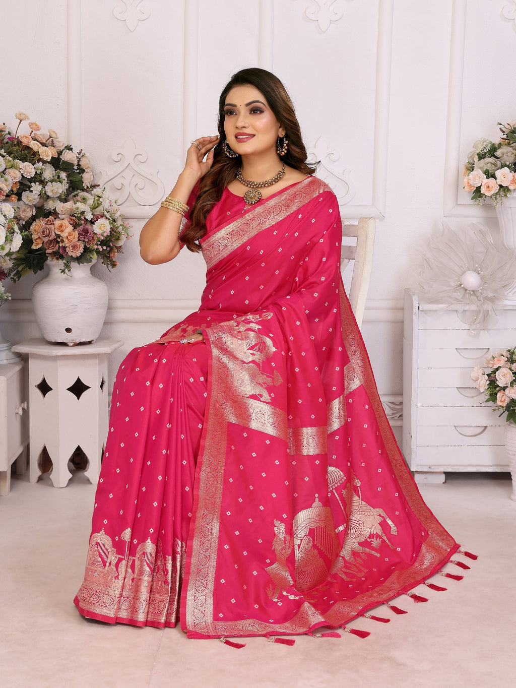 Vedant Vastram Soft Litchi Silk Banarasi Silk Saree - Rani