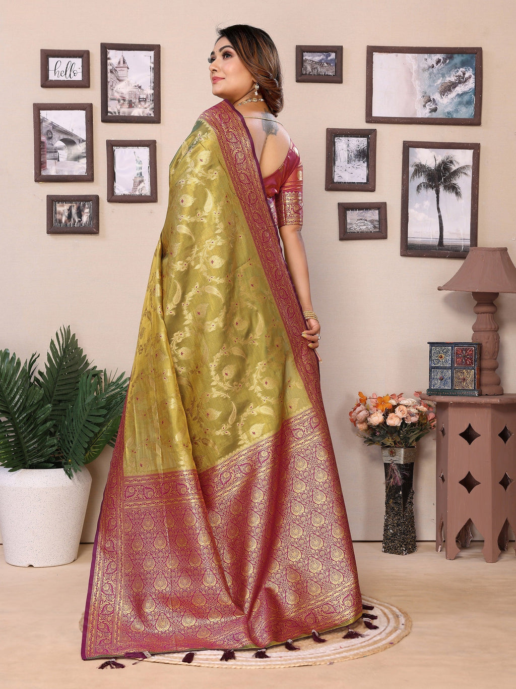 Vedant Vastram Tissue Silk Kanjeevaram Silk Saree - Dark-Olive