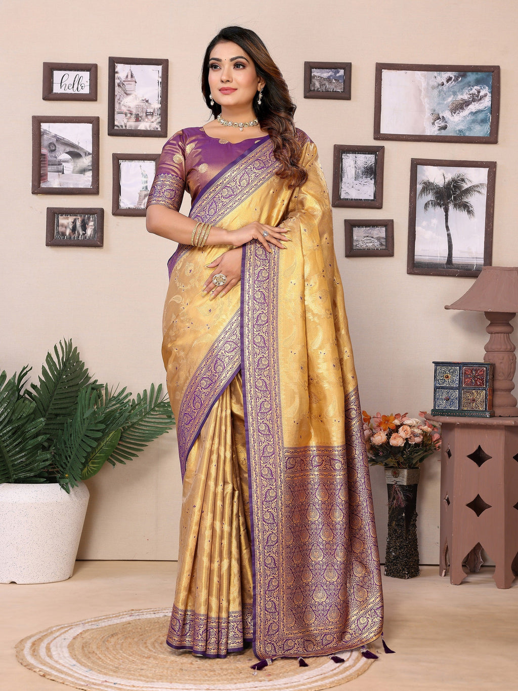Vedant Vastram Tissue Silk Kanjeevaram Silk Saree - Gold