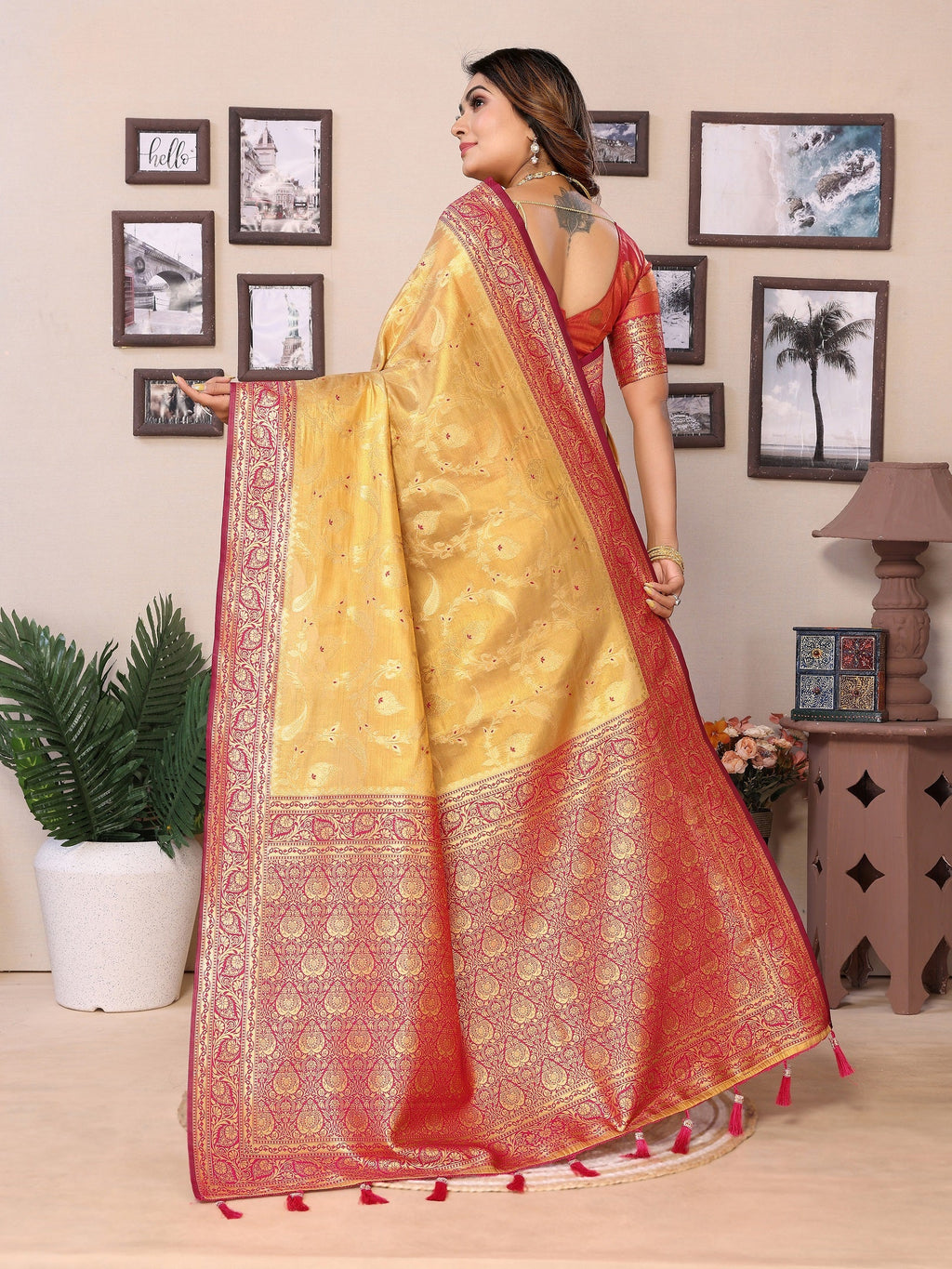 Vedant Vastram Tissue Silk Kanjeevaram Silk Saree - Mustard