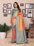 Vedant Vastram Tissue Silk Kanjeevaram Silk Saree - Orange