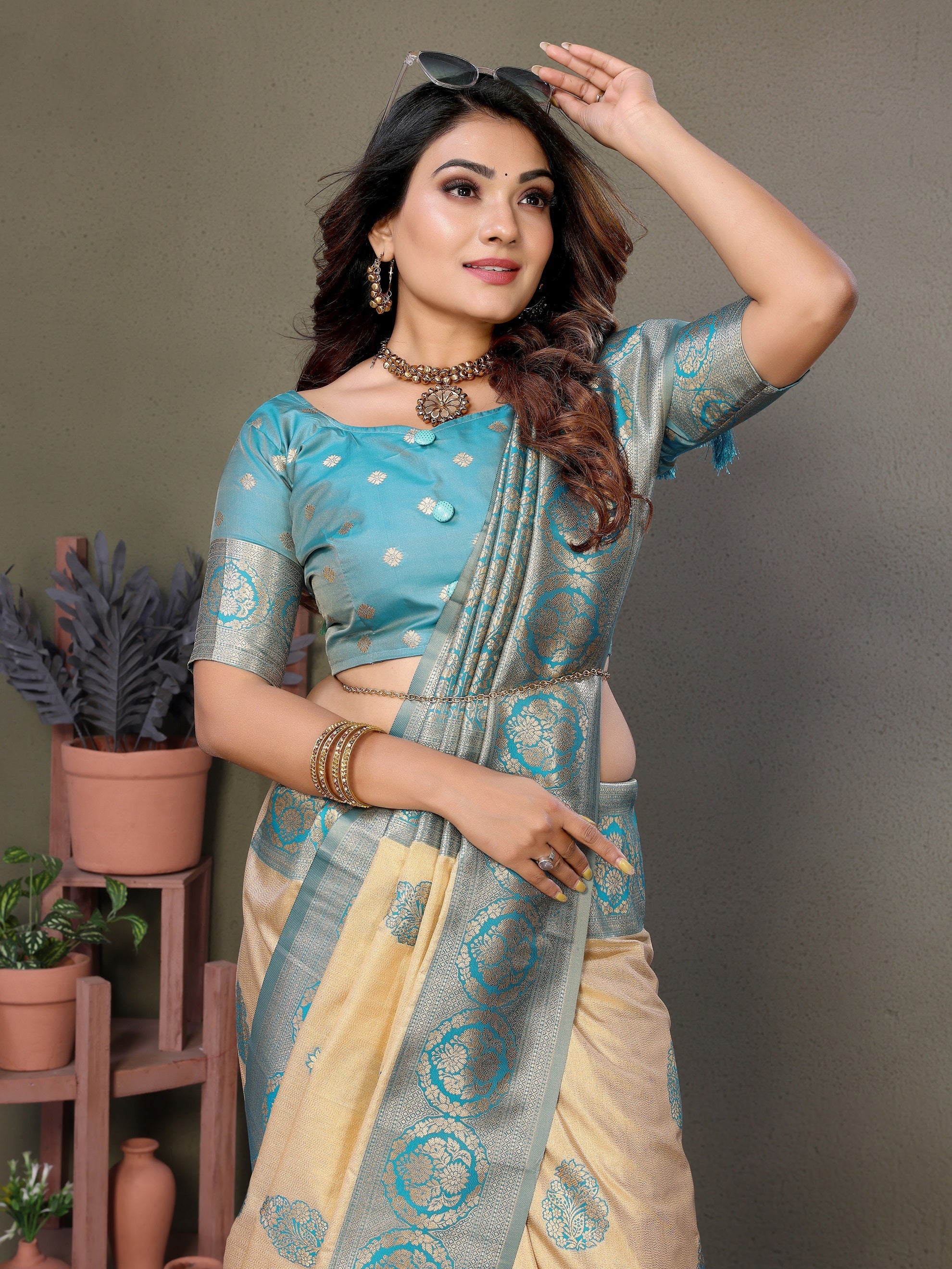 Vedant Vastram Viscose Silk Kanjeevaram Silk Saree - Rama