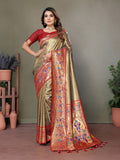 Vedant Vastram Tissue Silk Paithani Silk Saree - Beige