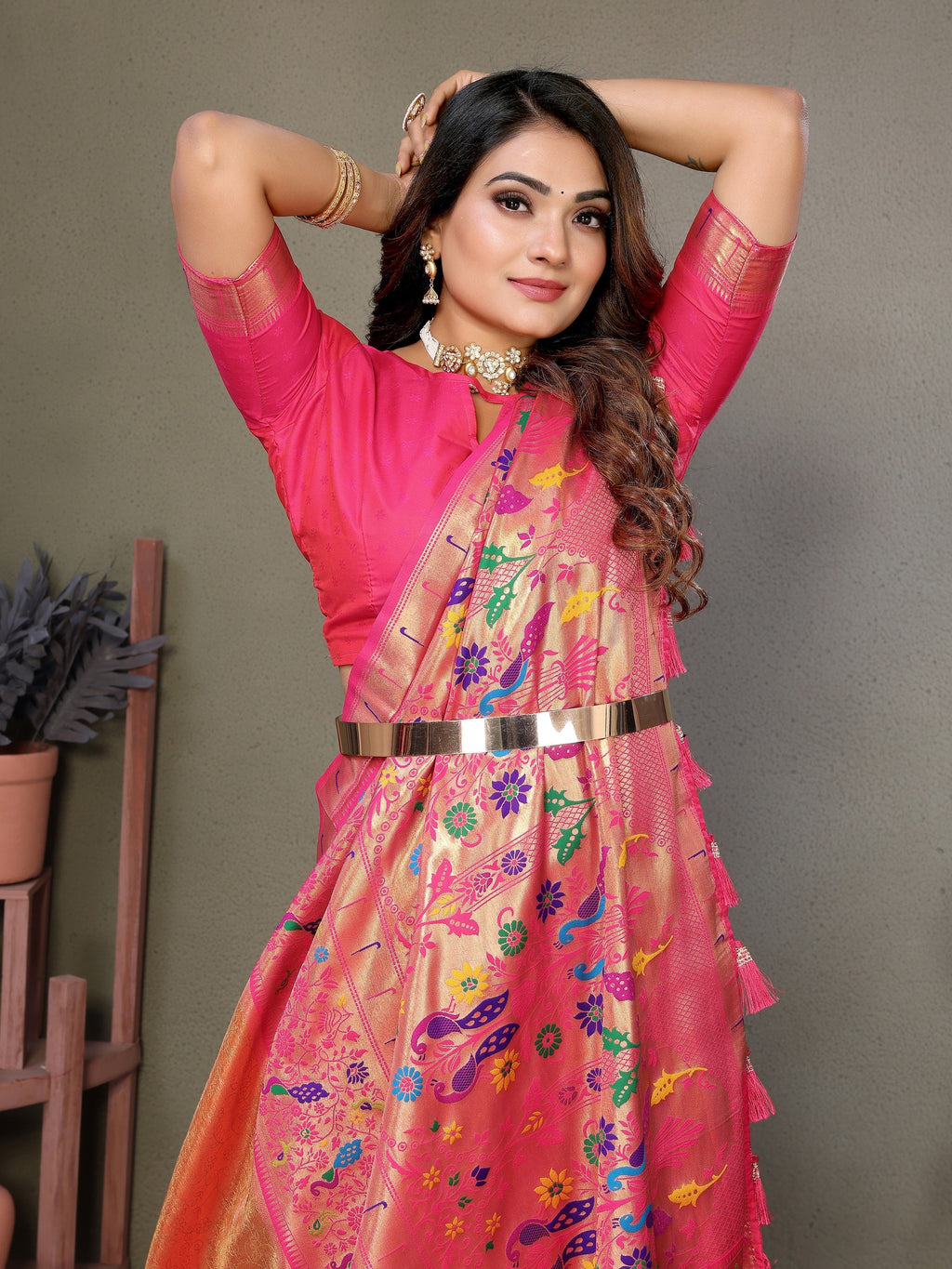Vedant Vastram Tissue Silk Paithani Silk Saree - Orange