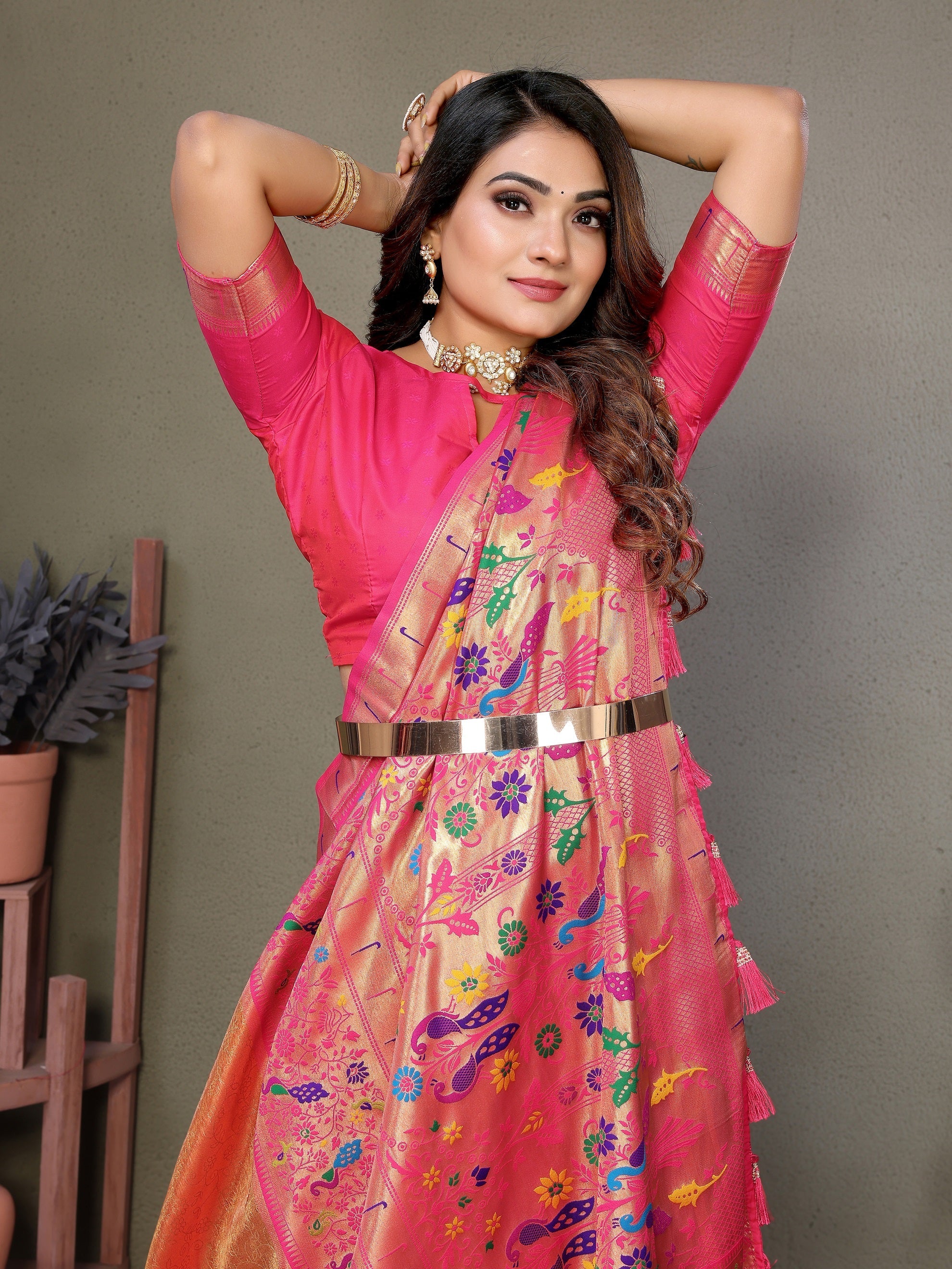Vedant Vastram Tissue Silk Paithani Silk Saree - Orange