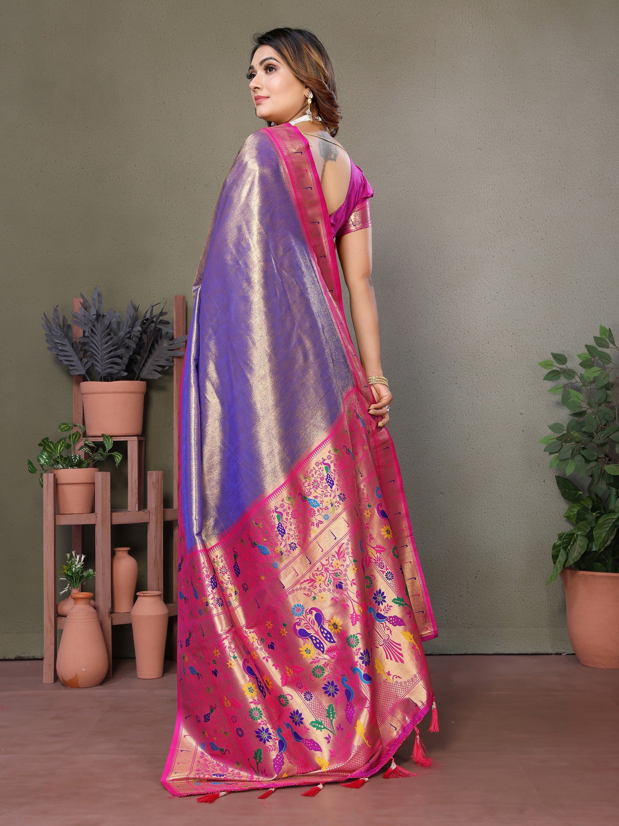 Vedant Vastram Tissue Silk Paithani Silk Saree - Sky Blue