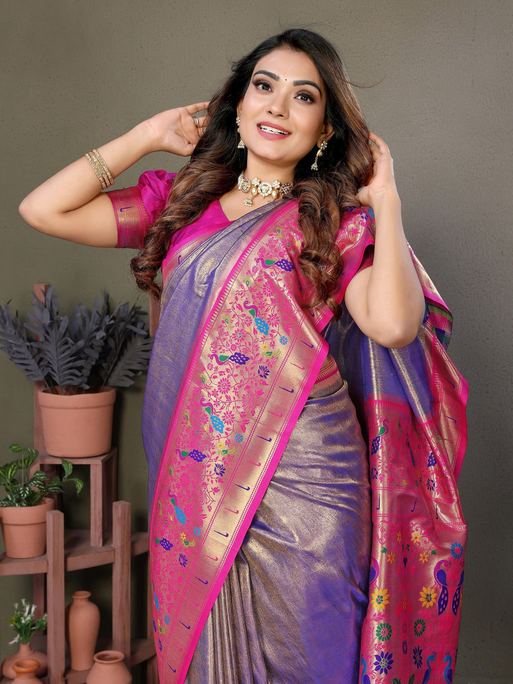 Vedant Vastram Tissue Silk Paithani Silk Saree - Sky Blue