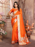 Vedant Vastram Soft Litchi Silk Banarasi Silk Saree - Orange
