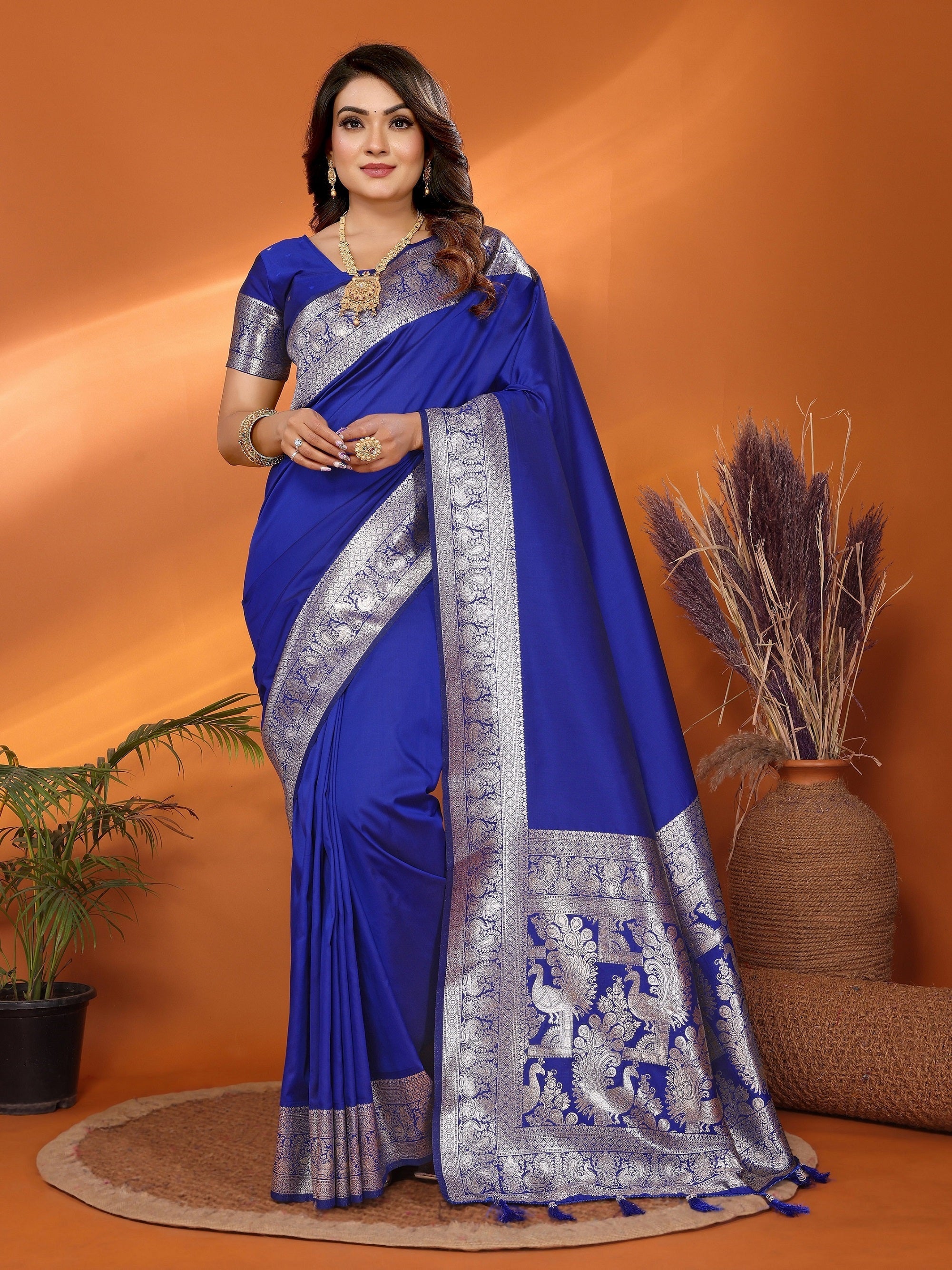 Vedant Vastram Soft Litchi Silk Banarasi Silk Saree - Blue