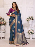 Vedant Vastram Soft Litchi Silk Banarasi Silk Saree - Blue