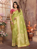 Vedant Vastram Soft Litchi Silk Banarasi Silk Saree - Olive