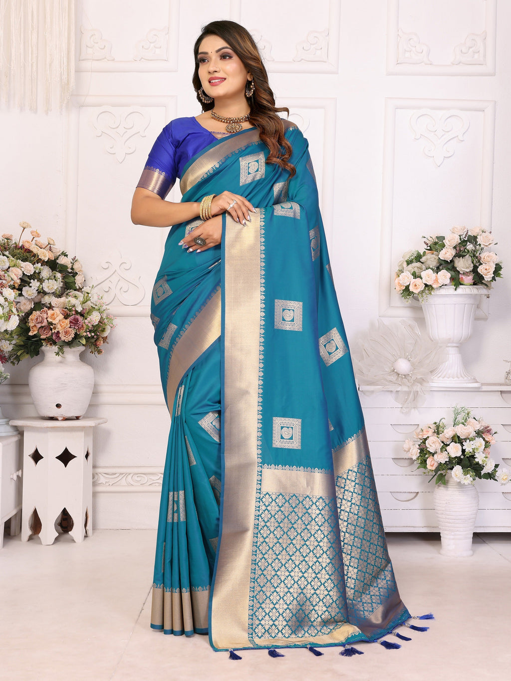 Vedant Vastram Soft Litchi Silk Banarasi Silk Saree - Rama