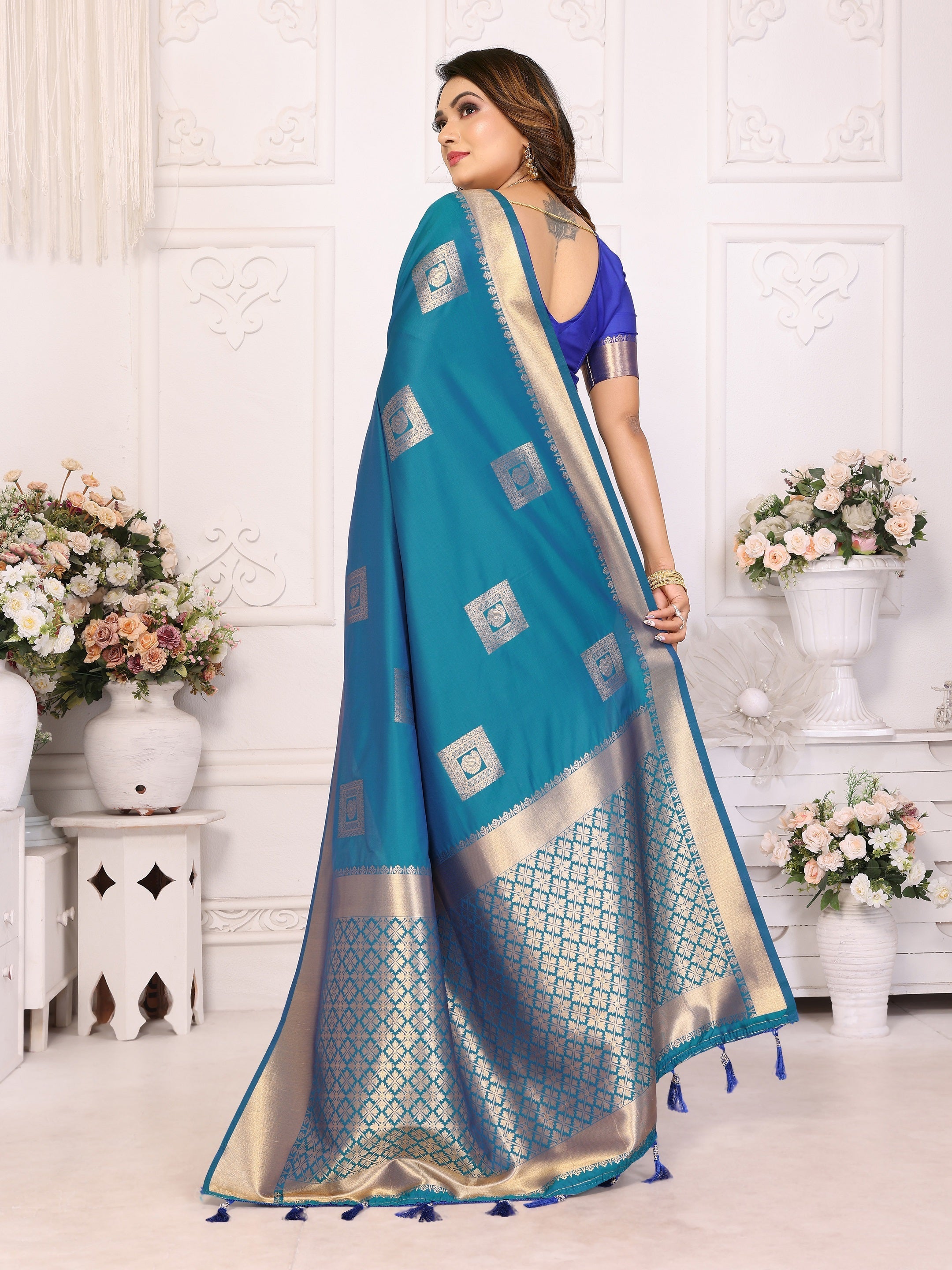 Vedant Vastram Soft Litchi Silk Banarasi Silk Saree - Rama