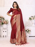 Vedant Vastram Soft Litchi Silk Banarasi Silk Saree - Maroon