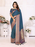 Vedant Vastram Soft Litchi Silk Banarasi Silk Saree - Navy