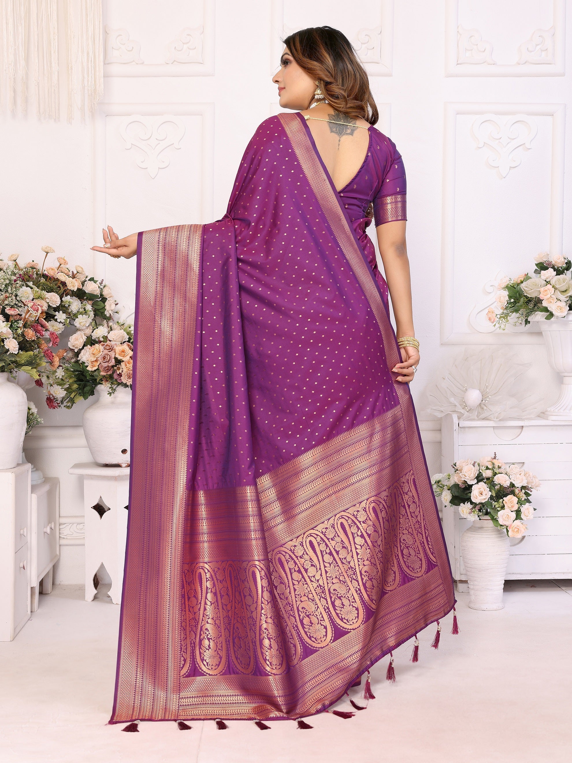 Vedant Vastram Soft Litchi Silk Banarasi Silk Saree - Purple