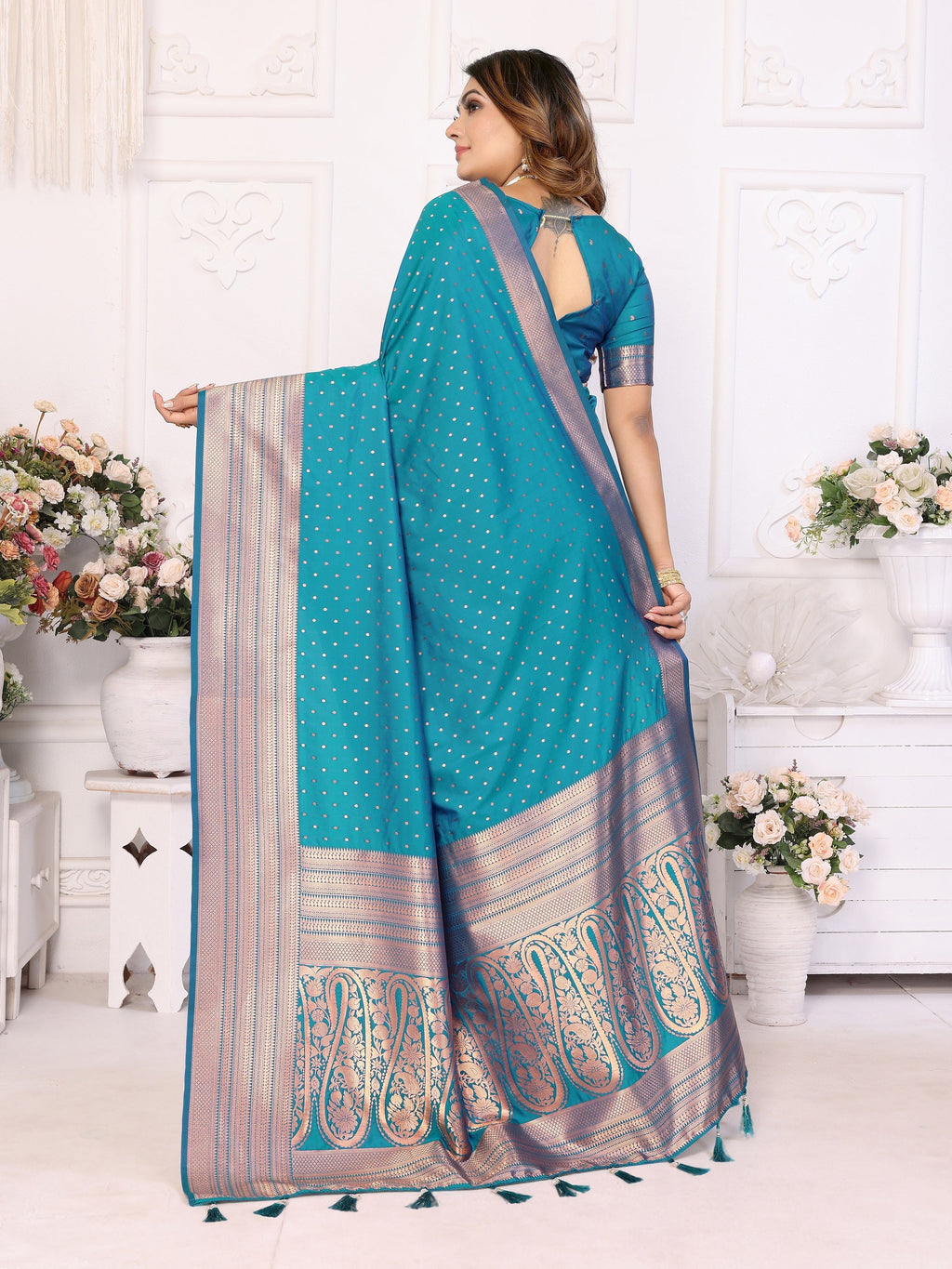 Vedant Vastram Soft Litchi Silk Banarasi Silk Saree - Rama