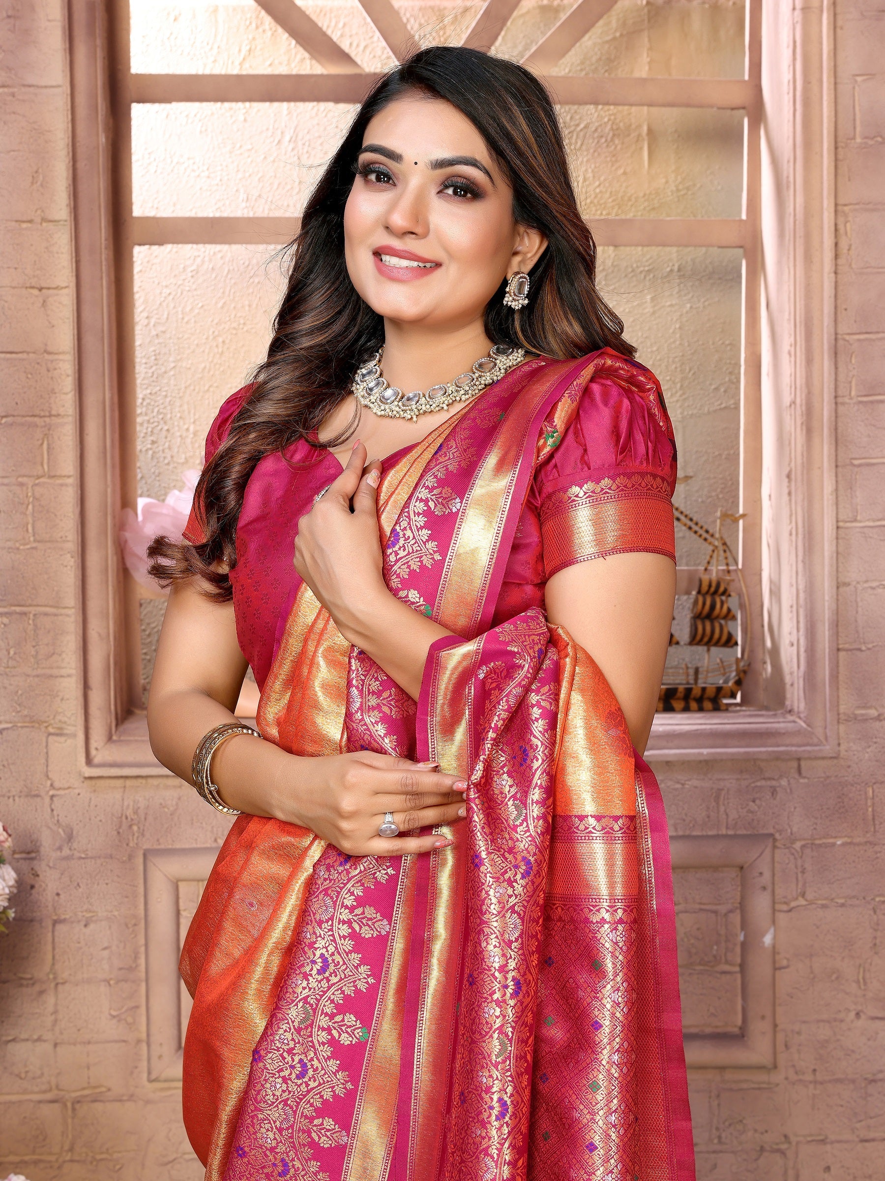 Vedant Vastram Tissue Silk Kanjeevaram Silk Saree - Orange