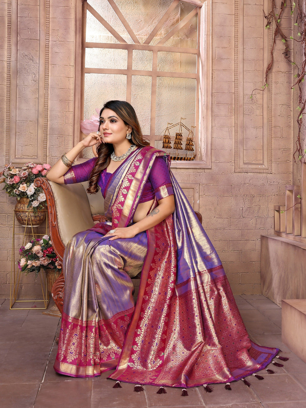 Vedant Vastram Tissue Silk Kanjeevaram Silk Saree - Sky Blue