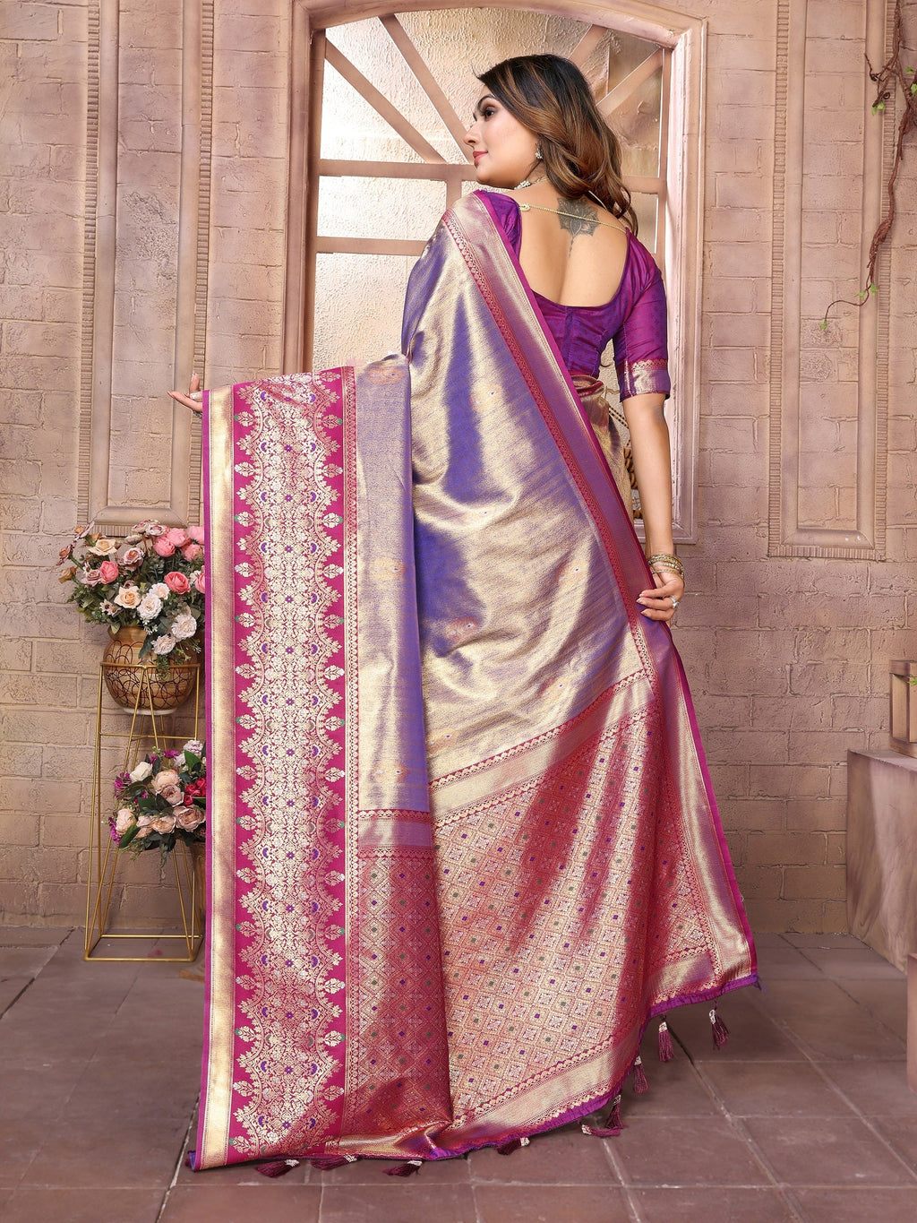 Vedant Vastram Tissue Silk Kanjeevaram Silk Saree - Sky Blue