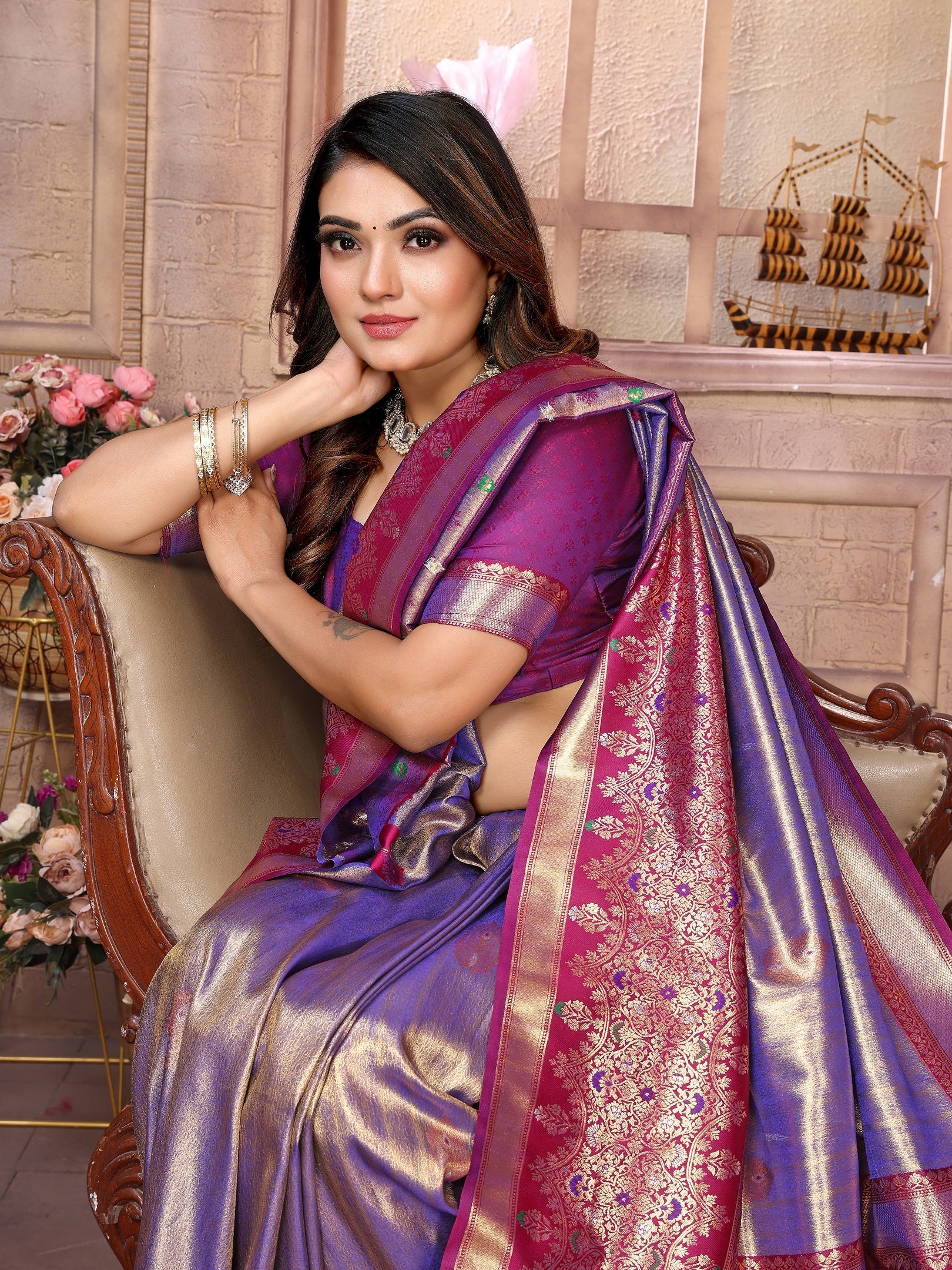 Vedant Vastram Tissue Silk Kanjeevaram Silk Saree - Sky Blue
