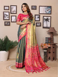 Vedant Vastram Tissue Silk Patola Design Kanjeevaram Silk Saree - Mahendi