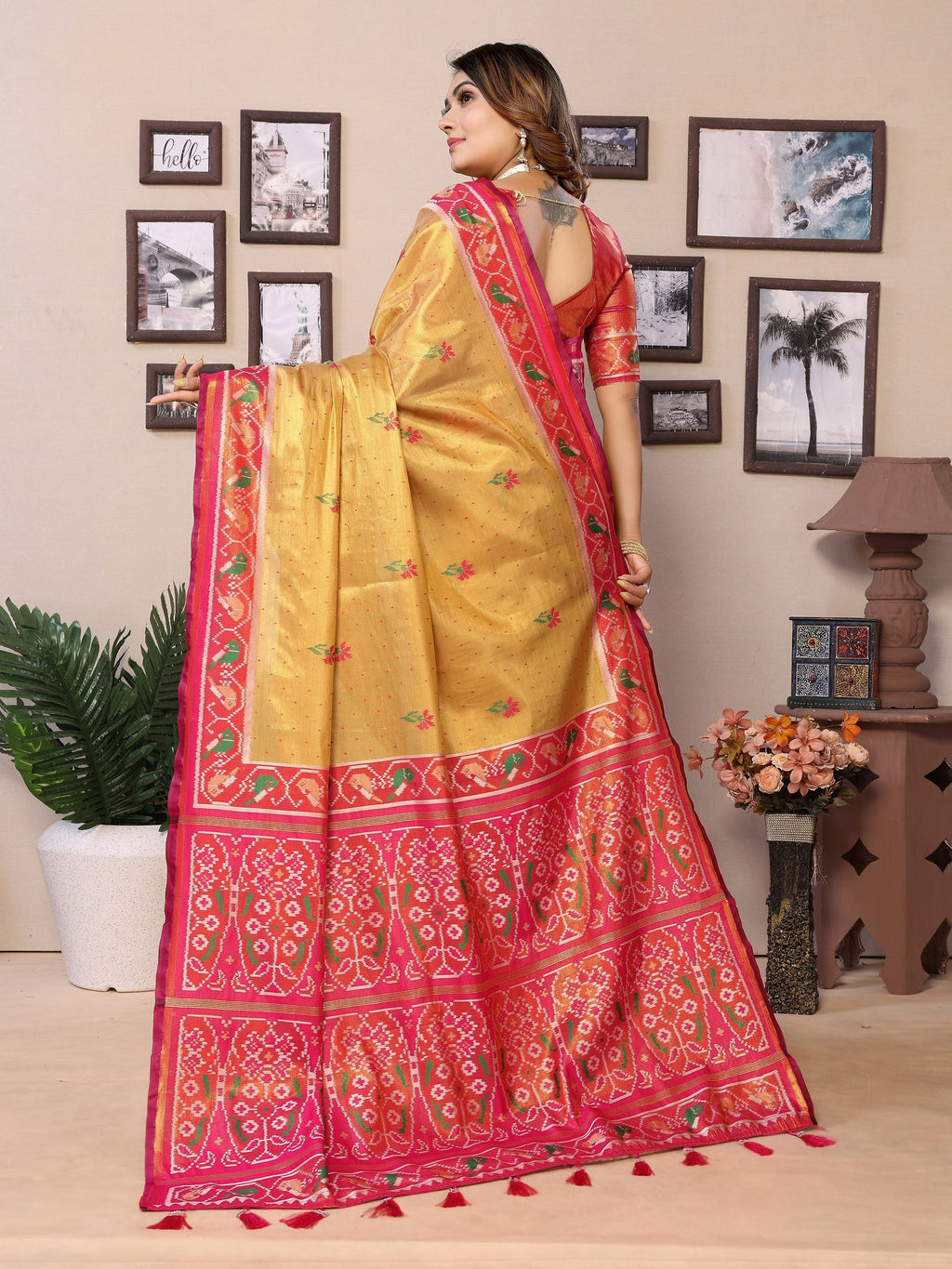 Vedant Vastram Tissue Silk Patola Design Kanjeevaram Silk Saree - Mustard