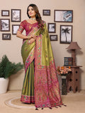 Vedant Vastram Tissue Silk Patola Design Kanjeevaram Silk Saree - Olive