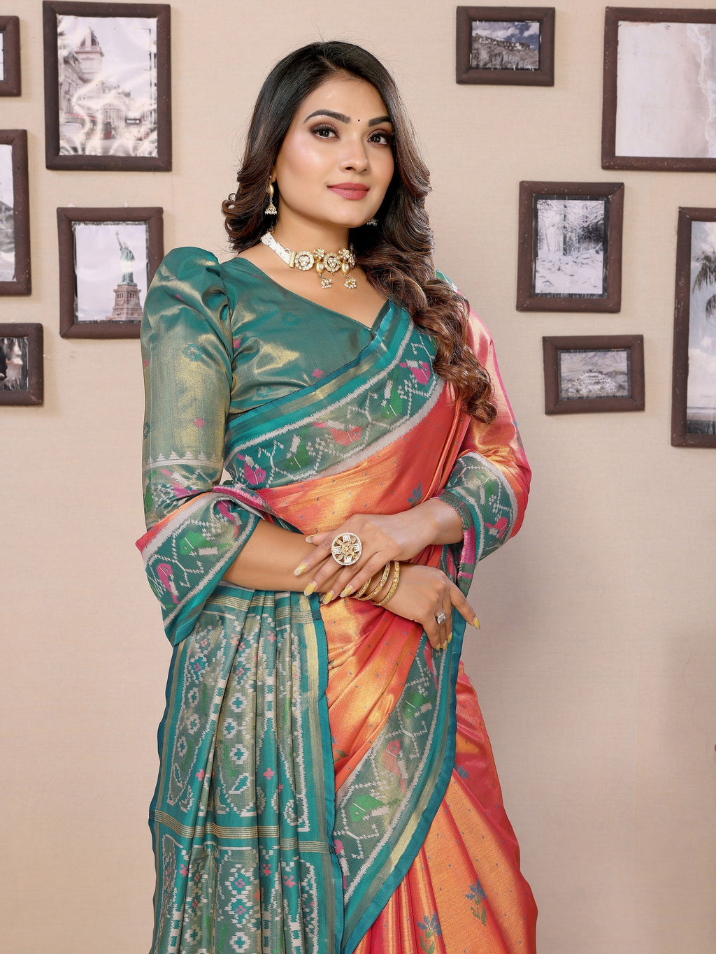 Vedant Vastram Tissue Silk Patola Design Kanjeevaram Silk Saree - Orange