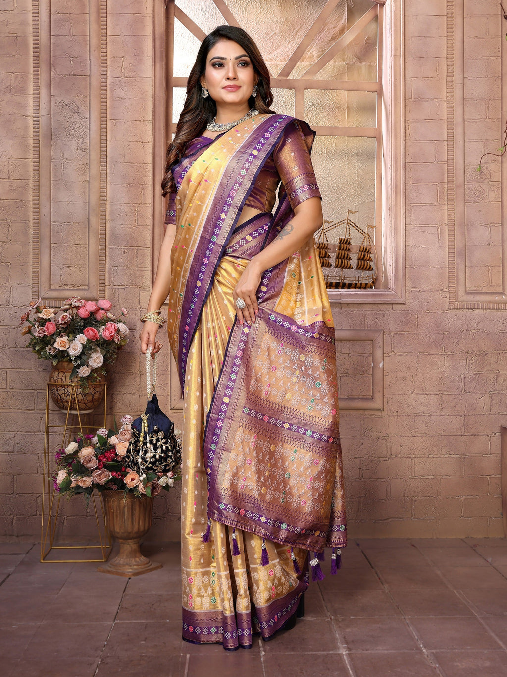 Vedant Vastram Tissue Silk Patola Design Kanjeevaram Silk Saree - Lavender