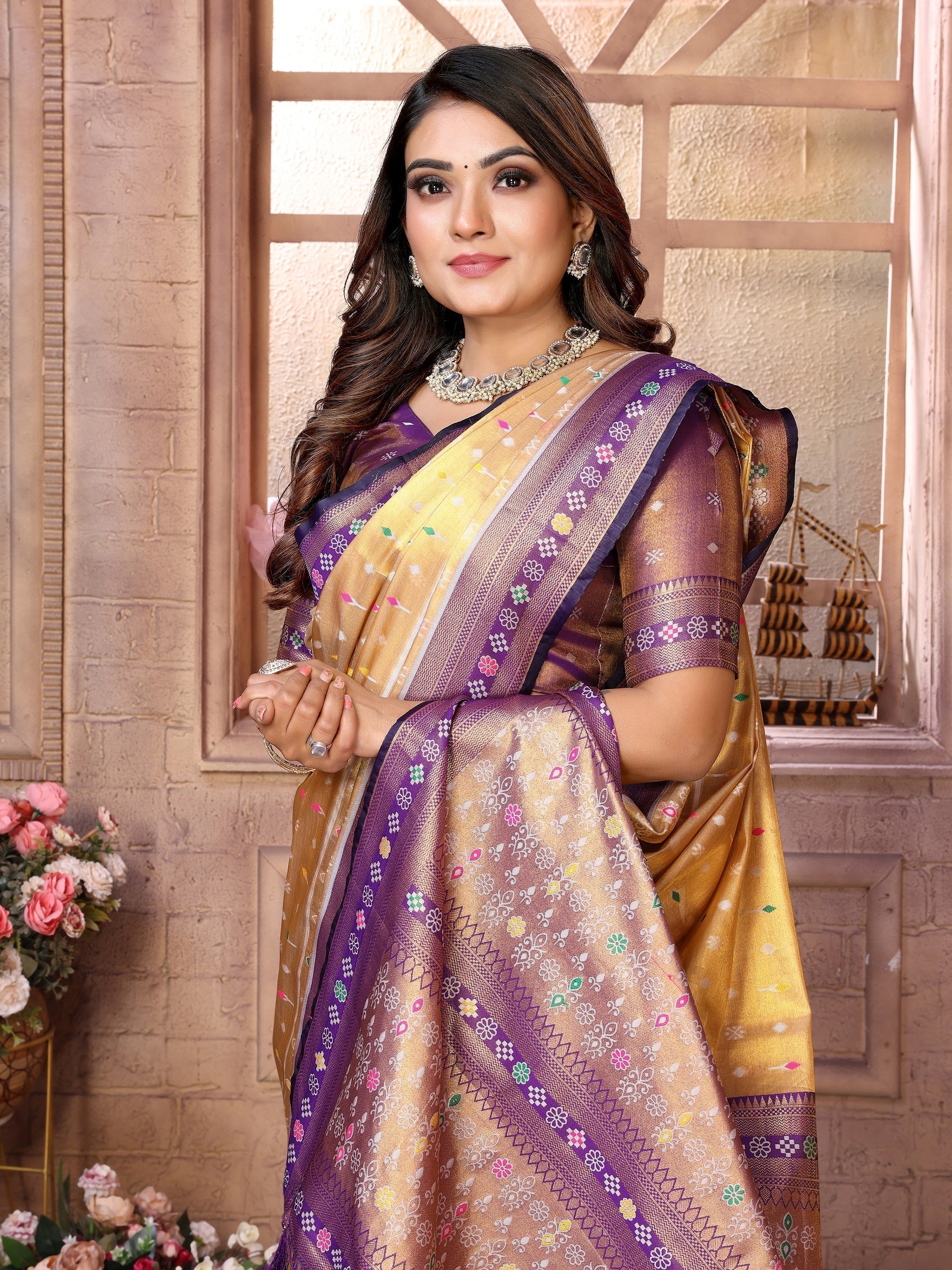 Vedant Vastram Tissue Silk Patola Design Kanjeevaram Silk Saree - Lavender
