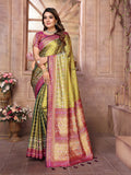 Vedant Vastram Tissue Silk Patola Design Kanjeevaram Silk Saree - Olive