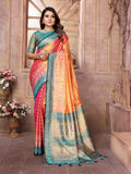 Vedant Vastram Tissue Silk Patola Design Kanjeevaram Silk Saree - Orange