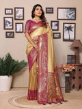 Vedant Vastram Tissue Silk Paithani Silk Saree - Beige