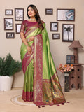 Vedant Vastram Tissue Silk Paithani Silk Saree - Parrot