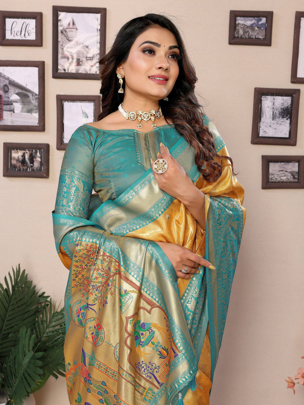Vedant Vastram Tissue Silk Paithani Silk Saree - Yellow