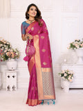 Vedant Vastram Soft Litchi Silk Banarasi Silk Saree - Pink