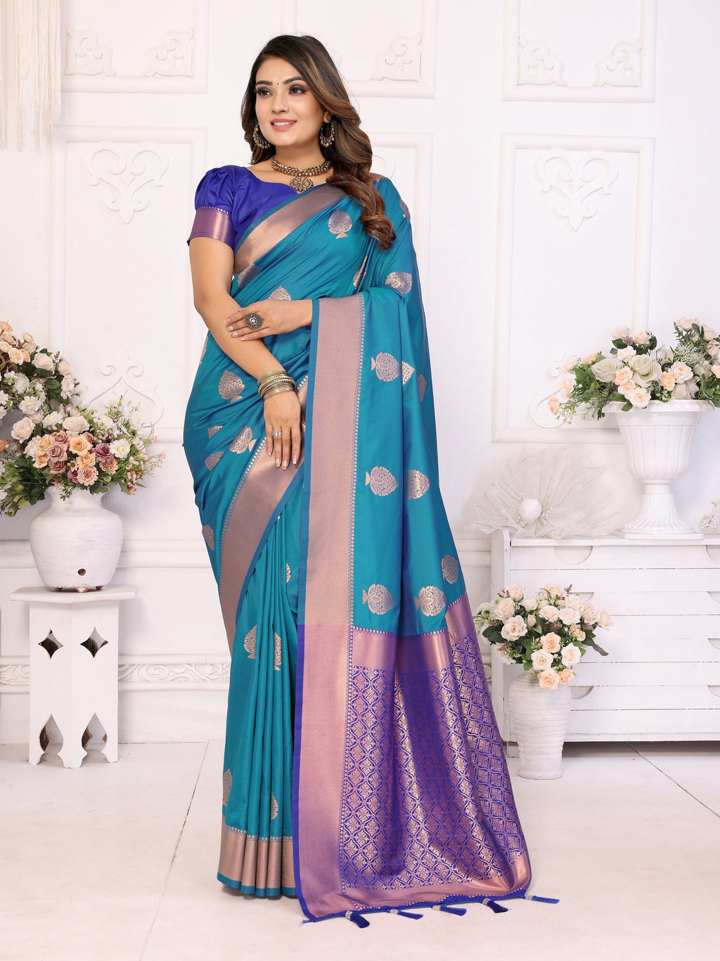 Vedant Vastram Soft Litchi Silk Banarasi Silk Saree - Rama