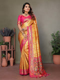 Vedant Vastram Tissue Silk Leheriya Design Kanjeevaram Silk Saree - Mustard