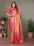 Vedant Vastram Tissue Silk Leheriya Design Kanjeevaram Silk Saree - Orange